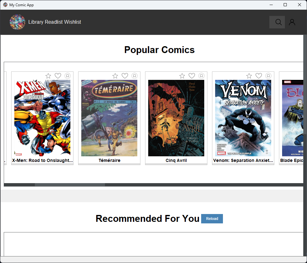 Interface principale - L'interface principale de l'application avec navigation et recommandations